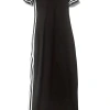 This is a new simple and fashionable women's short-sleeved long slit dress with colored cuffs. It has a casual and elegant round neck Specification image